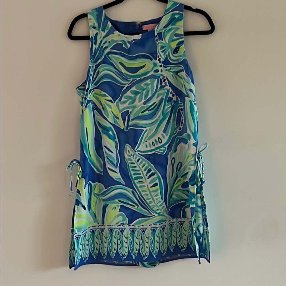 Lilly Pulitzer Blue and Green Leaf Print Dress